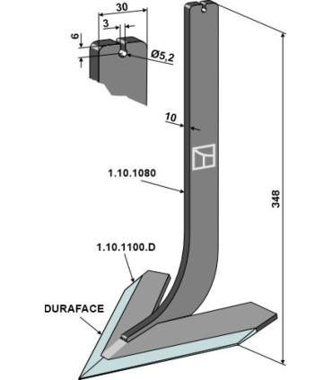 Tine with share 160mm - DURAFACE