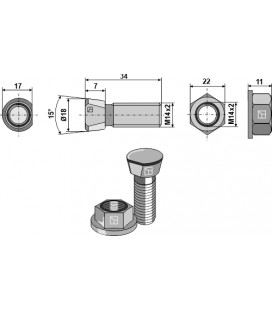 Plogbult M14x2x34 med mutter