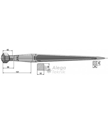 Spjut M20 610 mm nr 9,10,31,62 Trima Kverneland