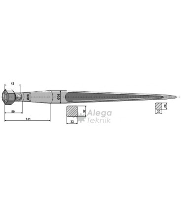 Spjut M20 680 mm nr 31 Kverneland