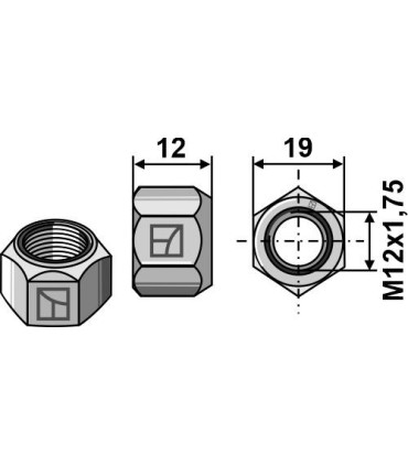 All-metal nut with squeezing device M12 - DIN980 galv. 10.9