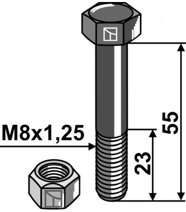 Bolt with self-locking nut - M8 x 1,25