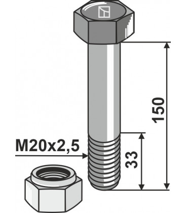 Bolt with self-locking nut - M20x2,5
