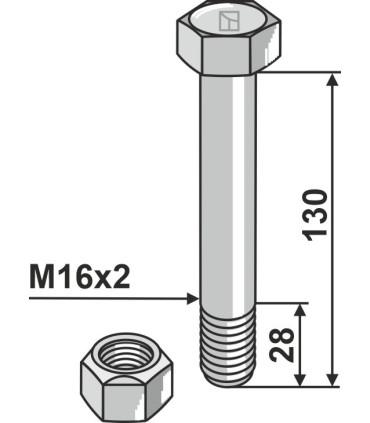 Bolt with self-locking nut - M16 x 2