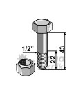 Bult med låsmutter Taarup 1/2"UNF L43mm