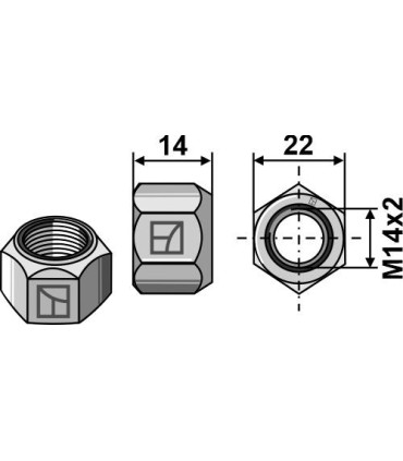 All-metal nut with squeezing device M14x2 - DIN980 galv. 10.9