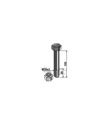 Bult med låsmutter M16x2-10.9 27mm skalle Twose Vogel u. Noot