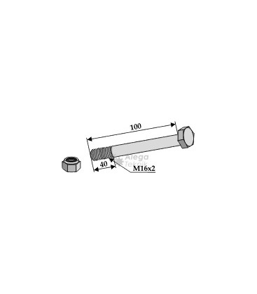 Bult med låsmutter M16x2-10.9 Maletti Kverneland M.E.A.A.T. Ferri