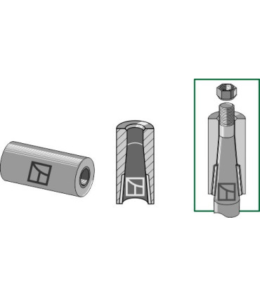 Welding bush for tine with locking piston