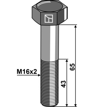 Hexagon bolt M16x2x65 without nut