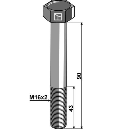 Hexagon bolt M16x2x90 without nut