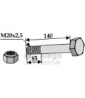 Bult med låsmutter M20x2,5-10.9 Perfect