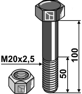 Bolt with self-locking nut - M20 x 2,5
