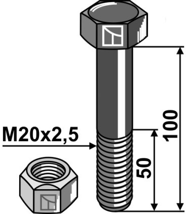 Bolt with self-locking nut - M20 x 2,5