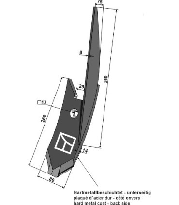 Lateral cultivator point - right