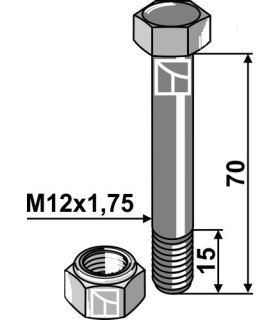 Shear bolt M12 with self-locking nut