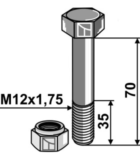 Bolt with self-locking nut - M12 - 8.8