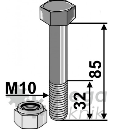 Bult med låsmutter M10-10.9 Noremat Bomford Epoke Marsk-Stig