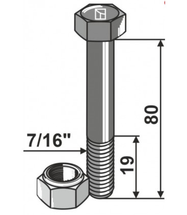 Bult med låsmutter L80mm 7/16´UNF´