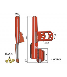 Seed tube compl. with 4 rubber gasket washer, right