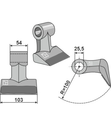 Hammer flail with welded hard-facing 103x54mm