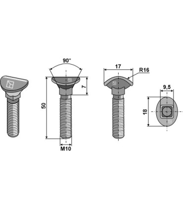 Cultivator bolt - M10x50 - 10.9