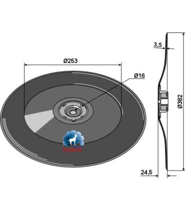 Seed drill disc Ø382x3,5 - compl.