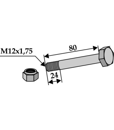 Bult med låsmutter - M12x1,75 - 10.9