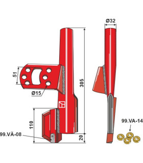 Såbill, lång slits, inkl gummibussningar, Vänster