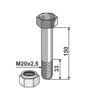 Bult M20x2,5x150 - 10.9 inkl låsmutter