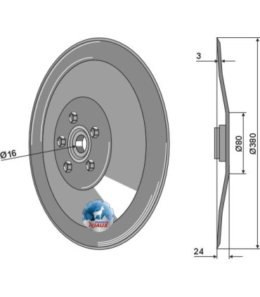 Seed drill disc Ø380x3 - compl.