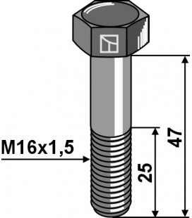 Hexagon bolt with metric fine thread - M16x1,5X47 - 12.9