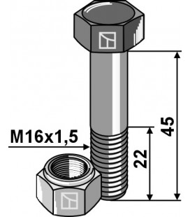Hexagon bolt M16x1,5x45 with self-locking nut