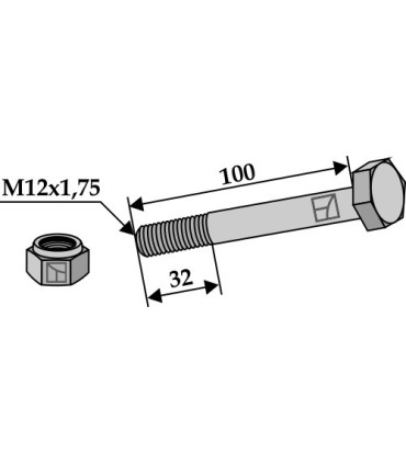 Hexagon Bolt M12x1,75x100 with self-locking nut