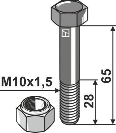 Hexagon bolt M10x1,5x65 with self-locking nut
