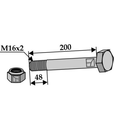 Bolt with self-locking nut - M16 x 2