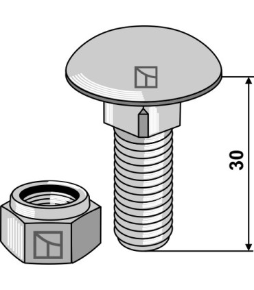 Saucer-head screw M12x1,75x30 - 8.8 with self-locking nut