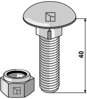 Saucer-head screw M12x1,75x40 - 8.8 with self-locking nuts