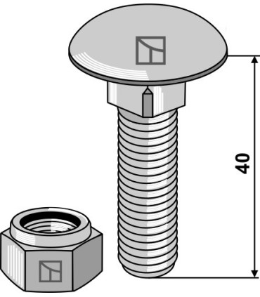 Saucer-head screw M12x1,75x40 - 8.8 with self-locking nuts