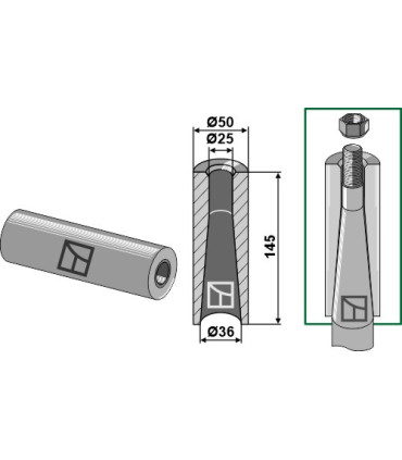 Welding bush for big bale tine with M22 thread