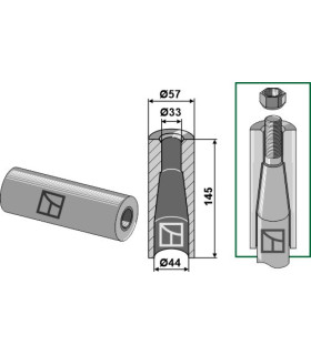 Welding bush for tine with M28 thread