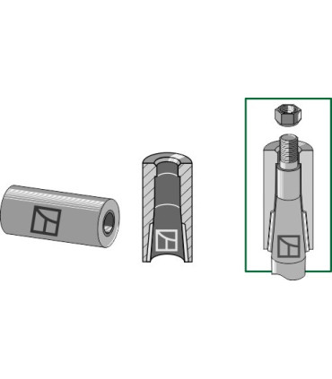 Welding bush for tine with locking piston