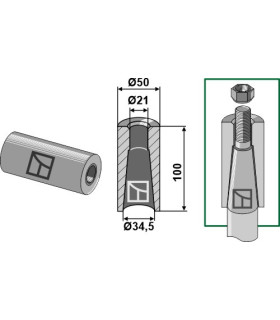 Welding bush for tine with M20 thread