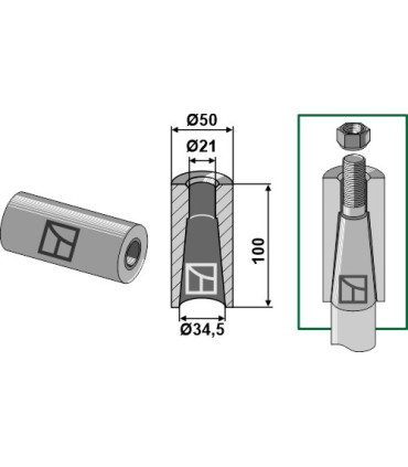Welding bush for tine with M20 thread