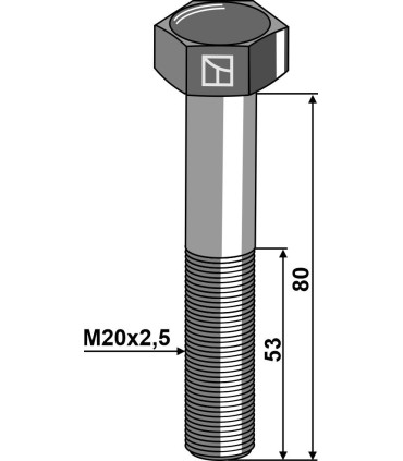 Hexagon bolt M20x2,5x80  without nut