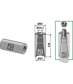 Welding bush for tine with M28 thread